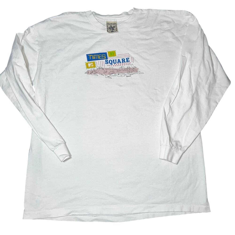 Vintage 90s New York City Time Square MTV white graphic T-shirt single stitch XL